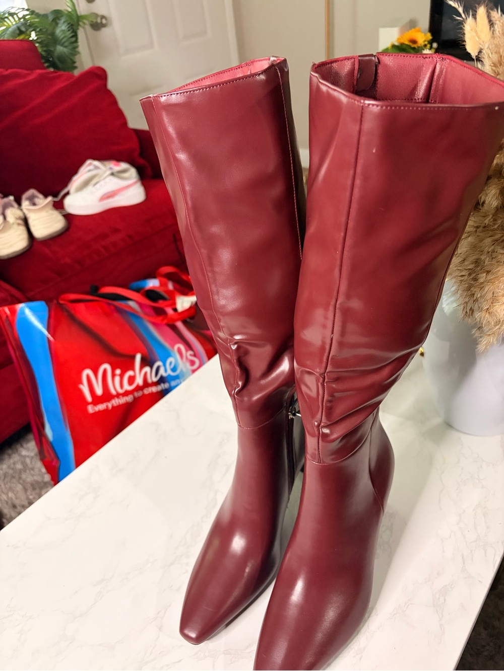 Over-the-Knee Pointed Toe Boots in Wine